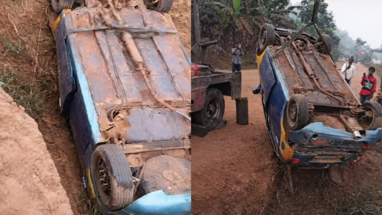 Three Injured as Taxi Plunges into Uncovered Bridge Construction Pit on Kwahu Akwasiho Road