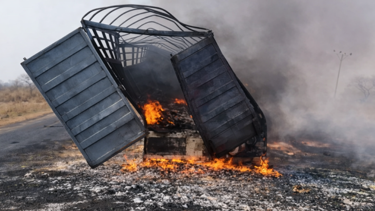 Truck Loaded With Cooking Oil Burned to Ashes on Tamale–Karaga Road