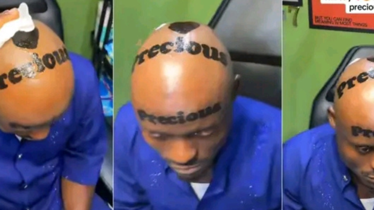 “I Love you Precious”: Boyfriend Tattoos Girlfriend’s Name on His Head
