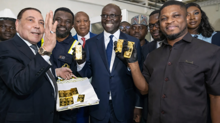 Refined Gold Bars Displayed After Gold Coast Refinery Visit by Finance Minister and GoldBod CEO